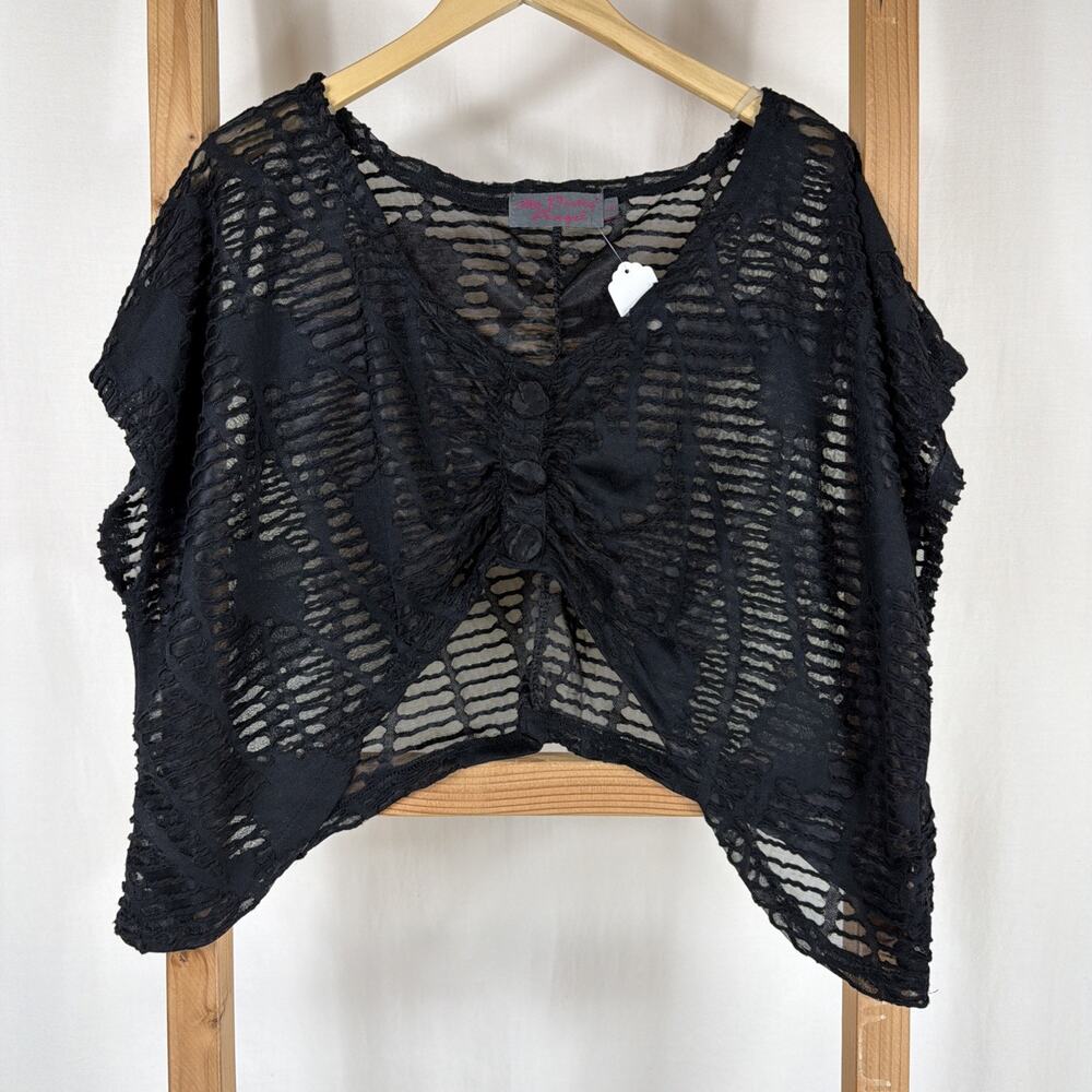 My Pretty Angel Black Overtop Open Weave Popover Top #1324 Size LARGE